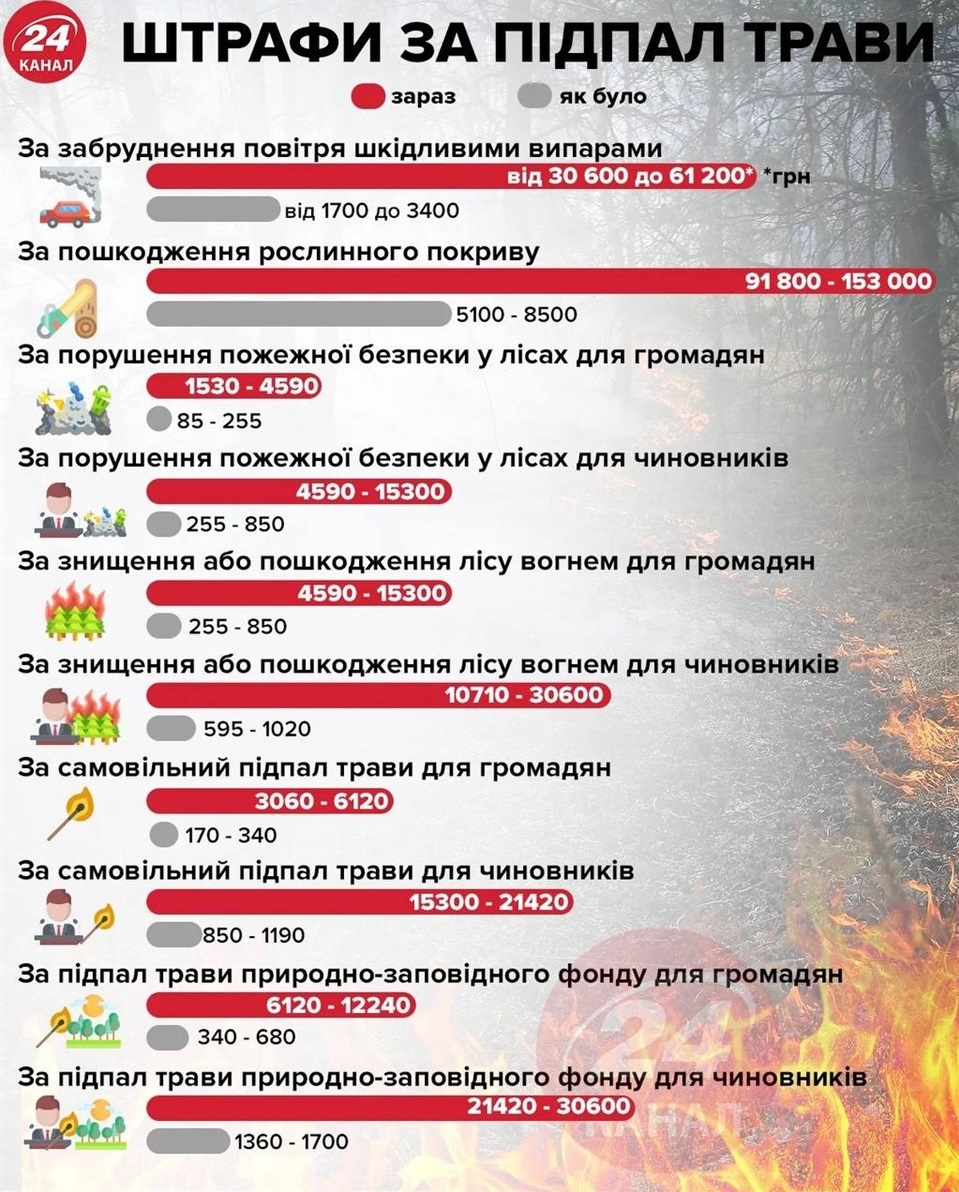 Штрафи за підпал трави