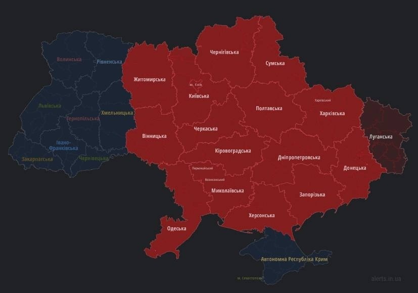 Тривога була майже по всій території України